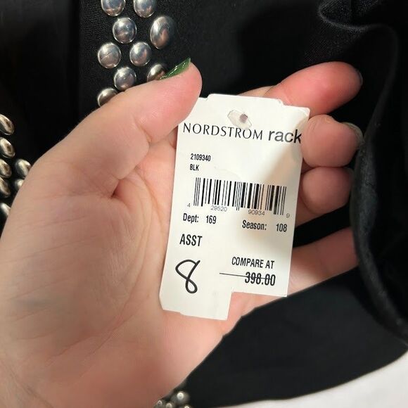 NWT Trina Turk Studded Blazer Jacket 8 Black Lapel Hook Eye Closure MSRP $398 - Picture 8 of 8